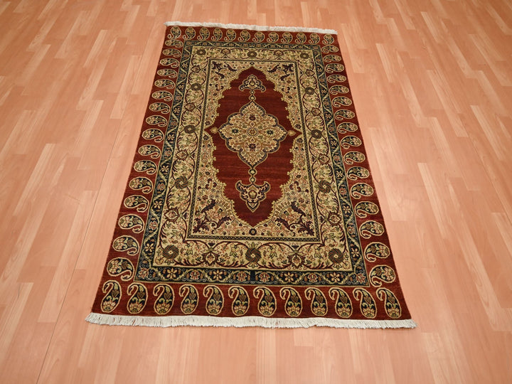 4'0" x 6'0" New Hand Knotted Red Silk Rectangle Oriental Rug - MOA10275647