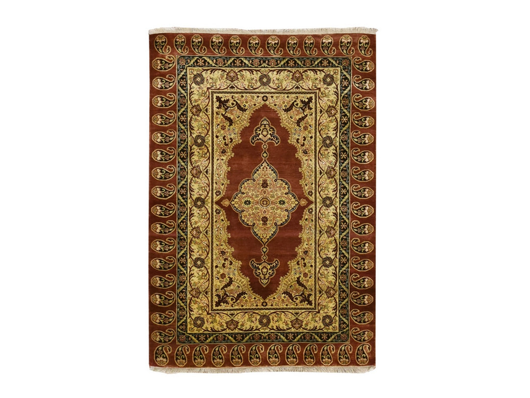 4'0" x 6'0" New Hand Knotted Red Silk Rectangle Oriental Rug - MOA10275648