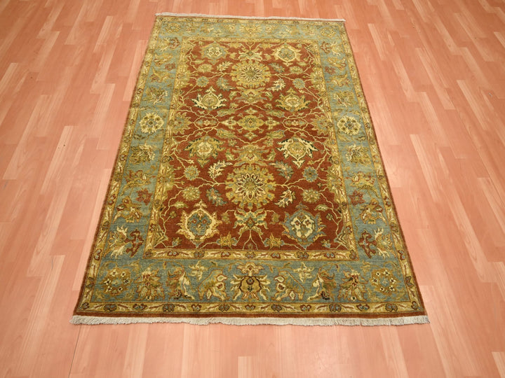 4'8" x 6'4" New Hand Knotted Red Wool Rectangle Oriental Rug - MOA10275650