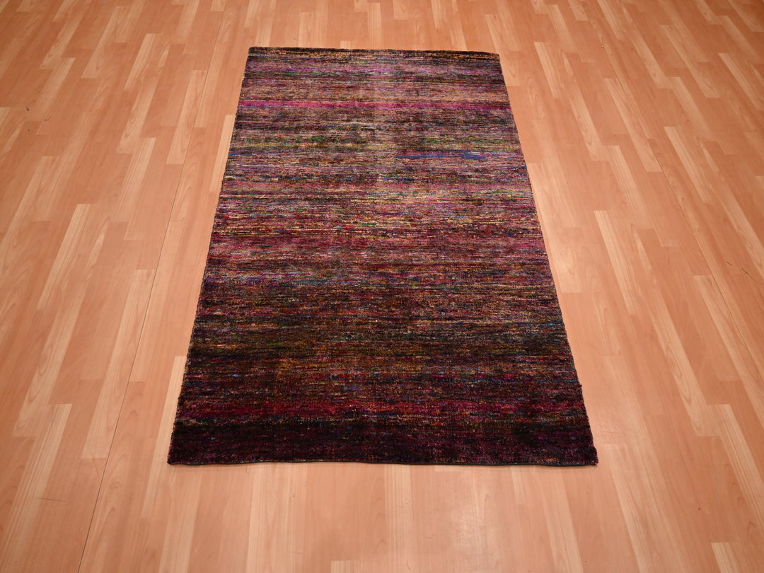3'11" x 5'8" New Hand Knotted Red Sari Silk Rectangle Oriental Rug - MOA10275656