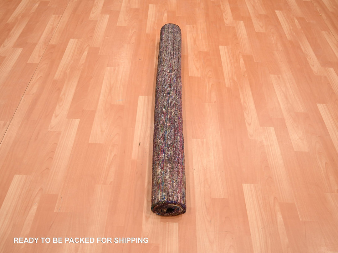 3'11" x 5'8" New Hand Knotted Red Sari Silk Rectangle Oriental Rug - MOA10275656
