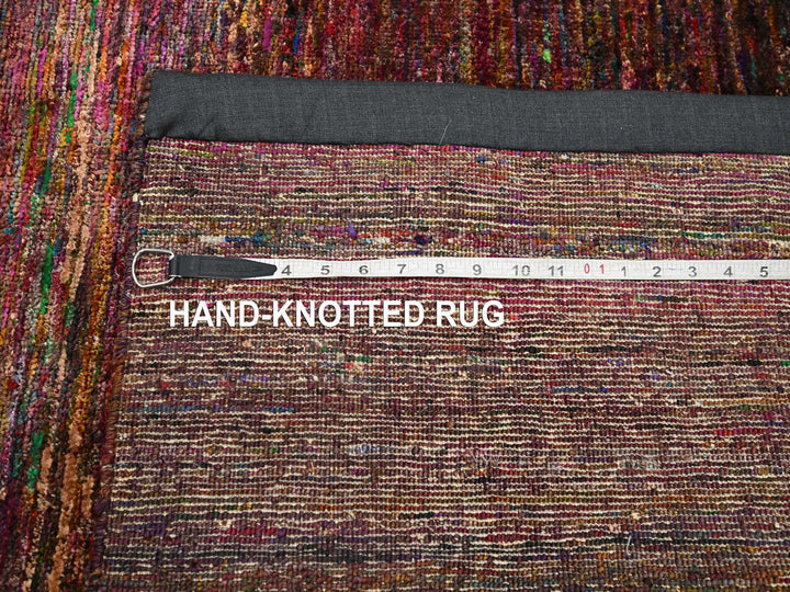 3'11" x 5'8" New Hand Knotted Red Sari Silk Rectangle Oriental Rug - MOA10275656