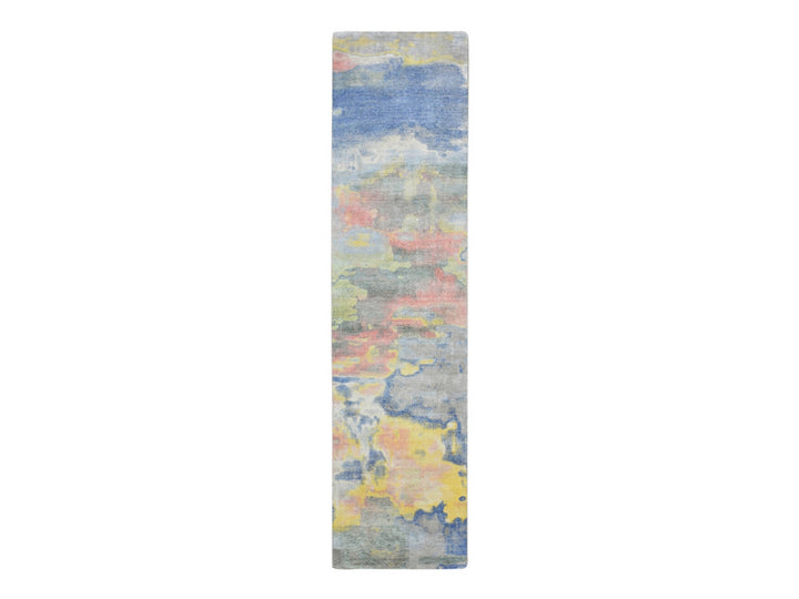 2'11" x 12'0" New Hand Knotted Grey Silk Runner Oriental Rug - MOA10275657