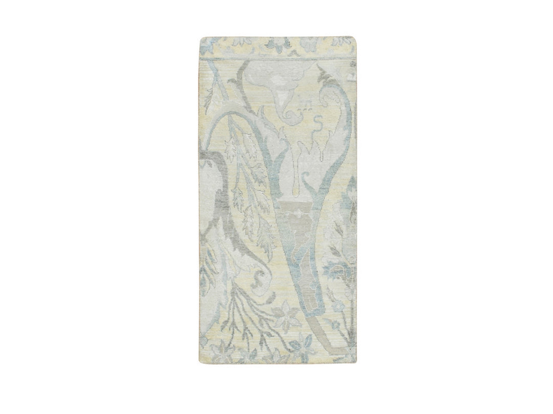 2'0" x 4'3" New Hand Knotted Ivory Wool & Silk Rectangle Oriental Rug - MOA10275658