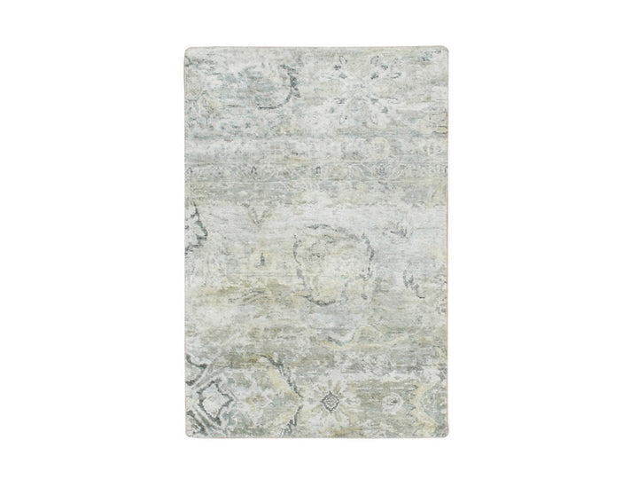 2'0" x 3'2" New Hand Knotted Grey Wool & Silk Rectangle Oriental Rug - MOA10275659
