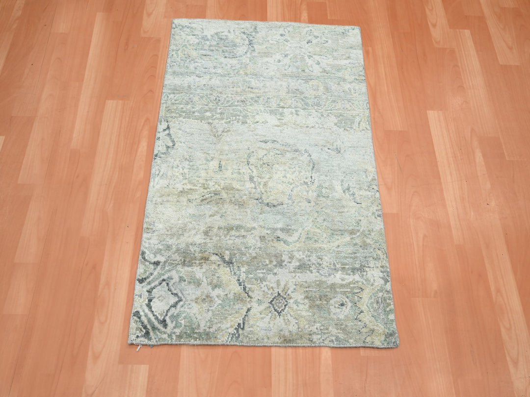 2'0" x 3'2" New Hand Knotted Grey Wool & Silk Rectangle Oriental Rug - MOA10275659