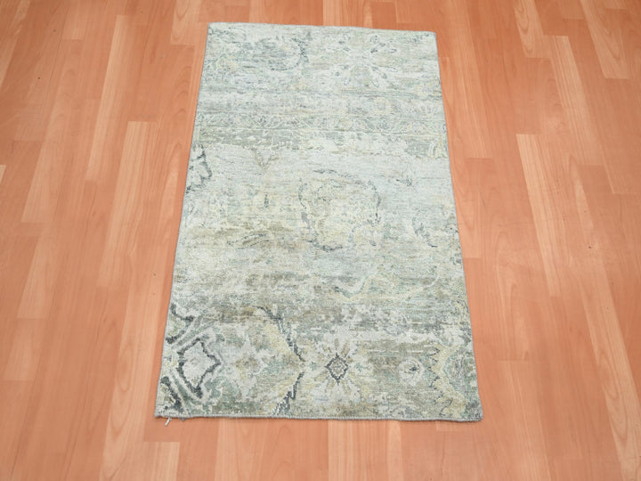 2'0" x 3'2" New Hand Knotted Grey Wool & Silk Rectangle Oriental Rug - MOA10275659