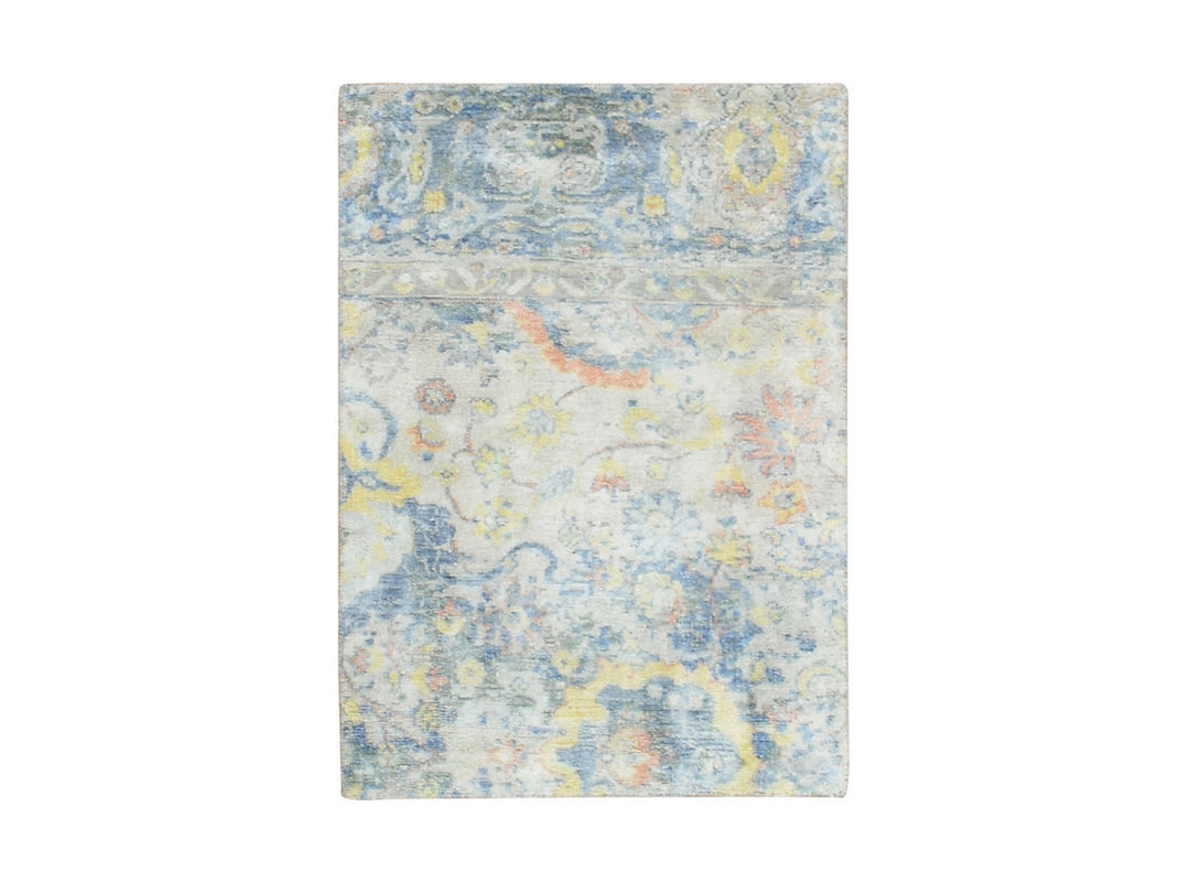 2'1" x 2'10" New Hand Knotted Grey Wool & Pure Silk Rectangle Oriental Rug - MOA10275664