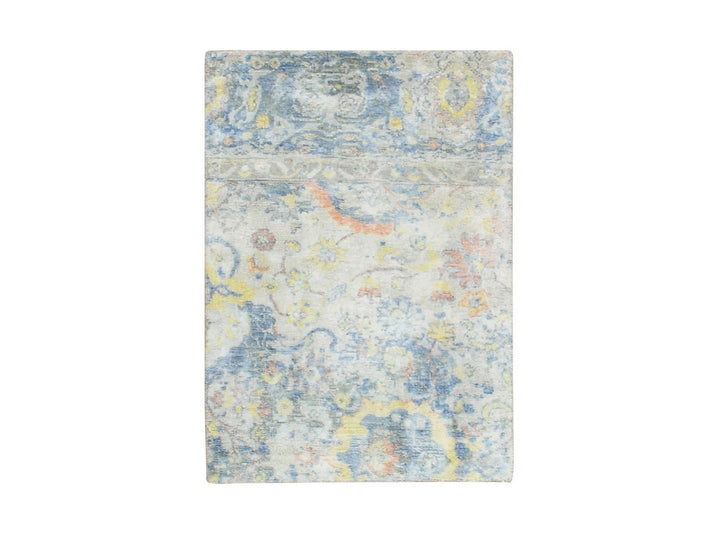 2'1" x 2'10" New Hand Knotted Grey Wool & Pure Silk Rectangle Oriental Rug - MOA10275664
