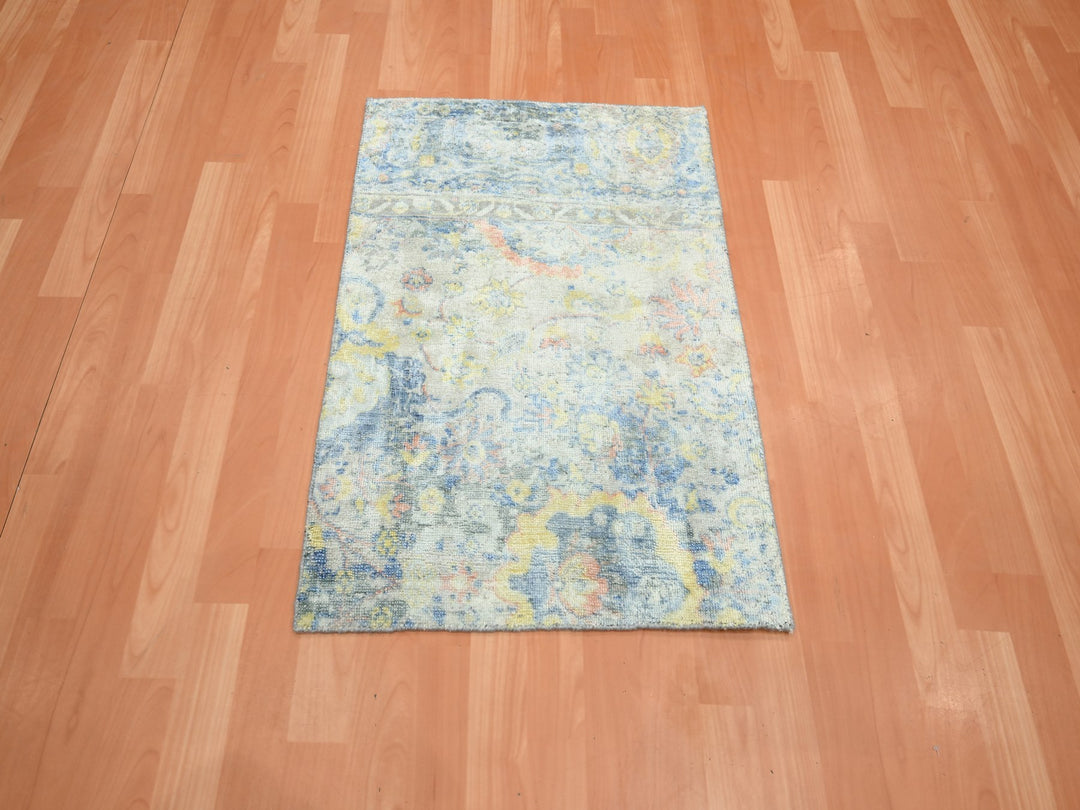 2'1" x 2'10" New Hand Knotted Grey Wool & Pure Silk Rectangle Oriental Rug - MOA10275664