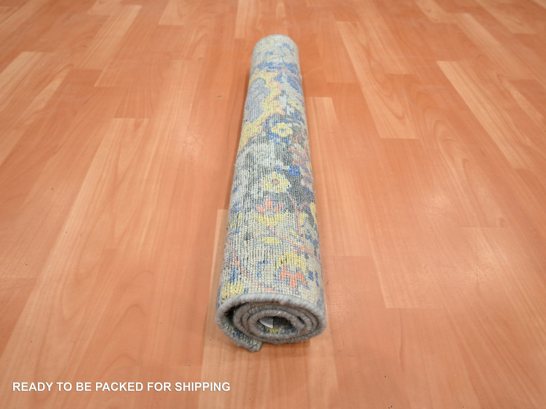 2'1" x 2'10" New Hand Knotted Grey Wool & Pure Silk Rectangle Oriental Rug - MOA10275664