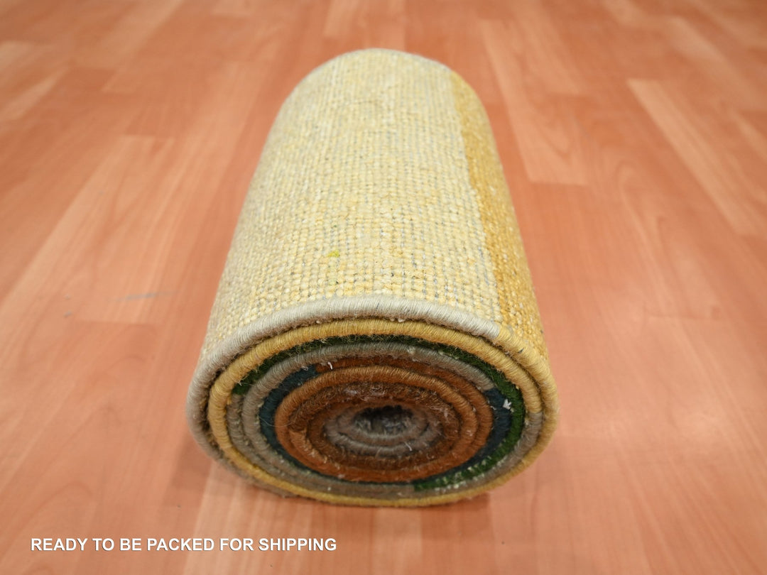 1'0" x 11'2" New Hand Knotted Brown Wool & Silk Runner Oriental Rug - MOA10275668