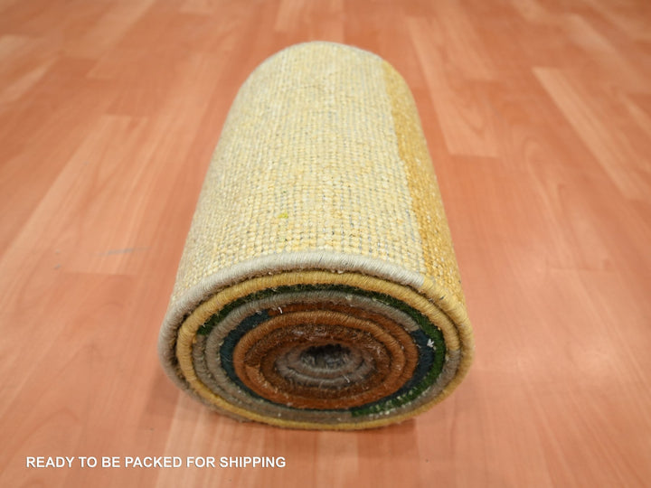 1'0" x 11'2" New Hand Knotted Brown Wool & Silk Runner Oriental Rug - MOA10275668