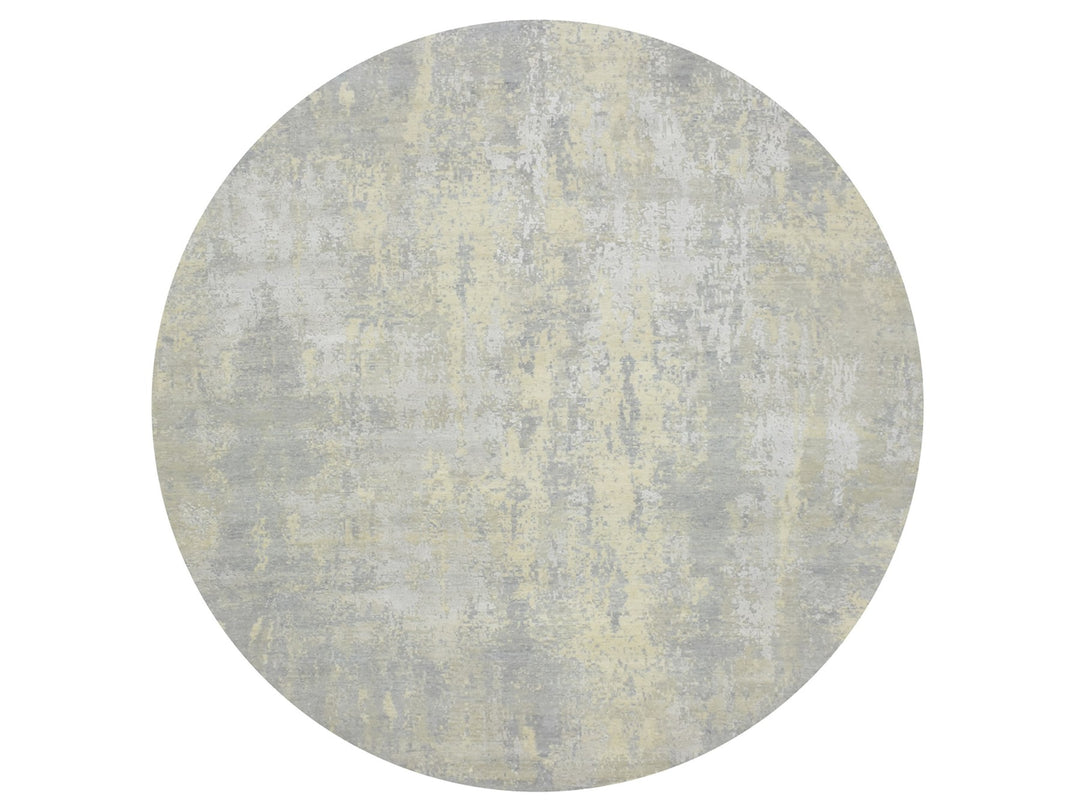 11'10" x 11'10" New Hand Knotted Grey Wool & Silk Round Oriental Rug - MOA10275675