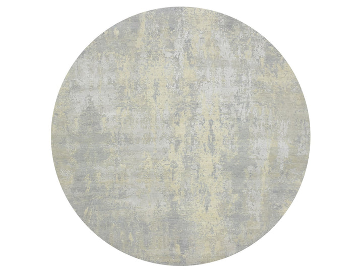 11'10" x 11'10" New Hand Knotted Grey Wool & Silk Round Oriental Rug - MOA10275675