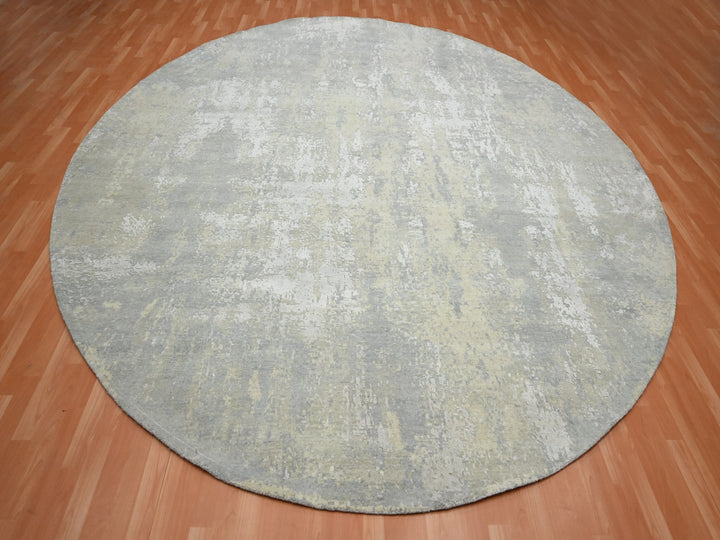 11'10" x 11'10" New Hand Knotted Grey Wool & Silk Round Oriental Rug - MOA10275675