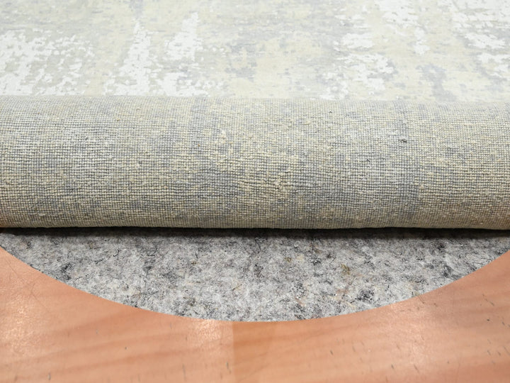 11'10" x 11'10" New Hand Knotted Grey Wool & Silk Round Oriental Rug - MOA10275675