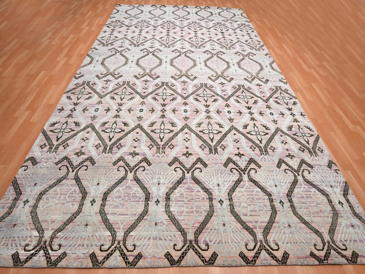 10'0" x 14'2" New Hand Knotted Purple Wool & Silk Rectangle Oriental Rug - MOA10275676