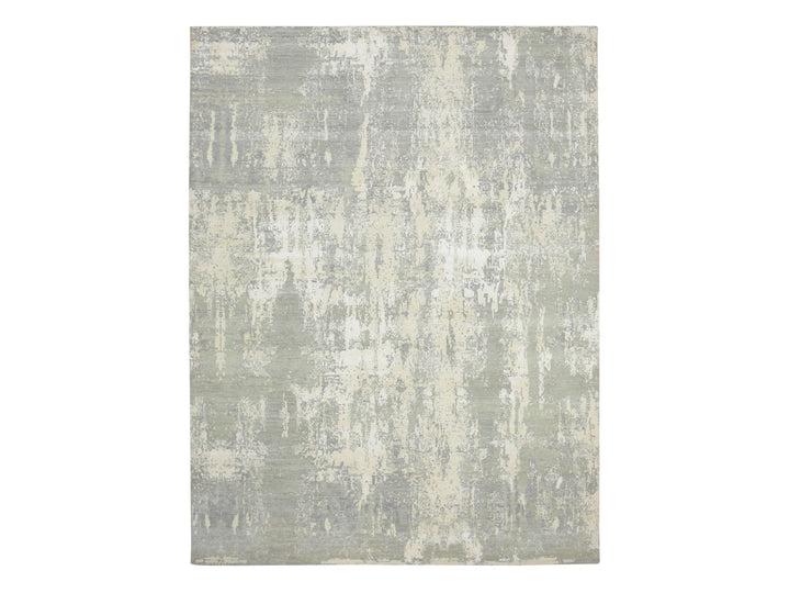 9'0" x 11'11" New Hand Knotted Grey Wool & Silk Rectangle Oriental Rug - MOA10275678