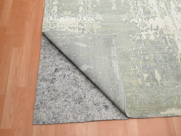9'0" x 11'11" New Hand Knotted Grey Wool & Silk Rectangle Oriental Rug - MOA10275678