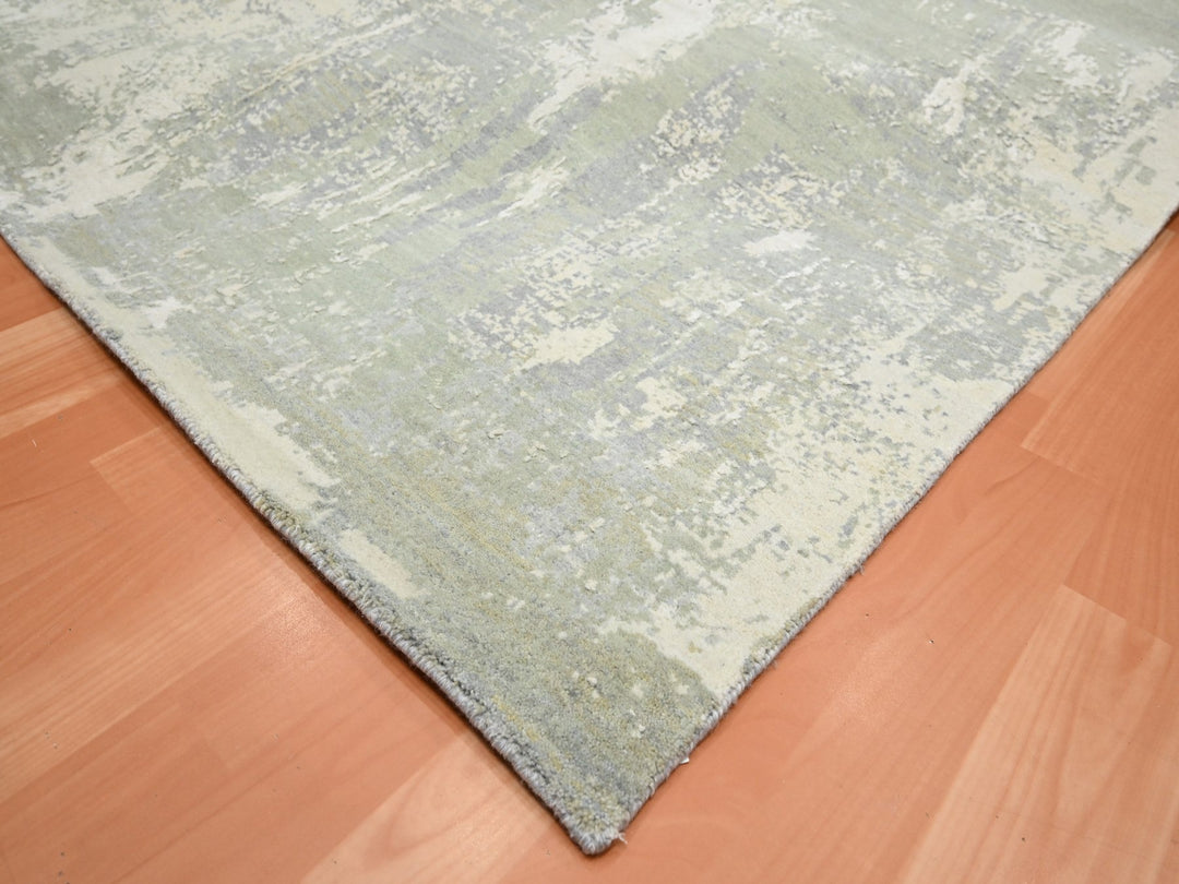 9'0" x 11'11" New Hand Knotted Grey Wool & Silk Rectangle Oriental Rug - MOA10275678