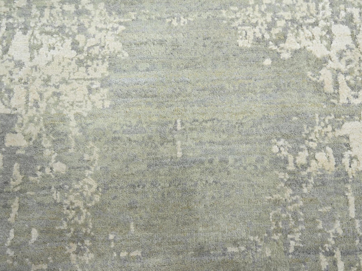 9'0" x 11'11" New Hand Knotted Grey Wool & Silk Rectangle Oriental Rug - MOA10275678