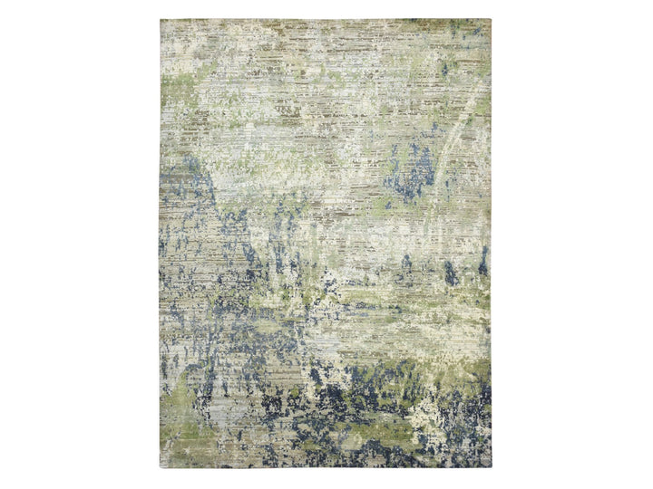8'9" x 12'0" New Hand Knotted Green Wool & Silk Rectangle Oriental Rug - MOA10275679