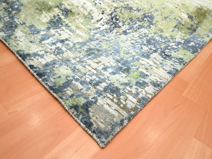 8'9" x 12'0" New Hand Knotted Green Wool & Silk Rectangle Oriental Rug - MOA10275679