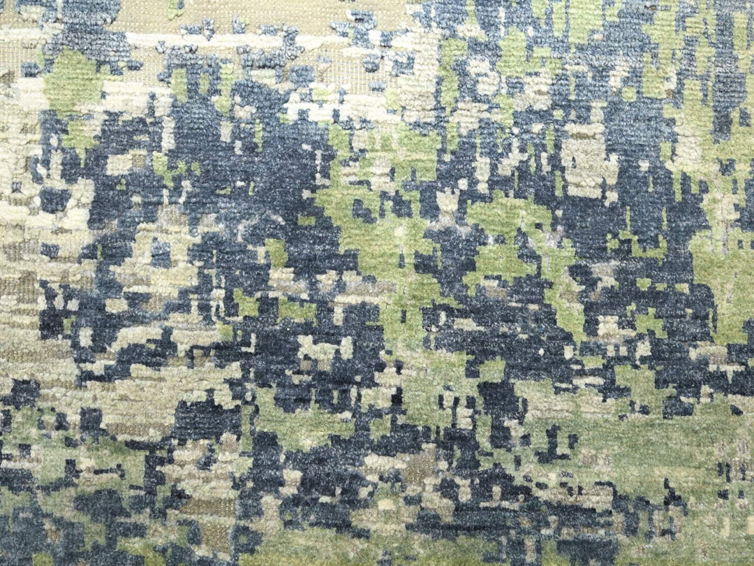 8'9" x 12'0" New Hand Knotted Green Wool & Silk Rectangle Oriental Rug - MOA10275679