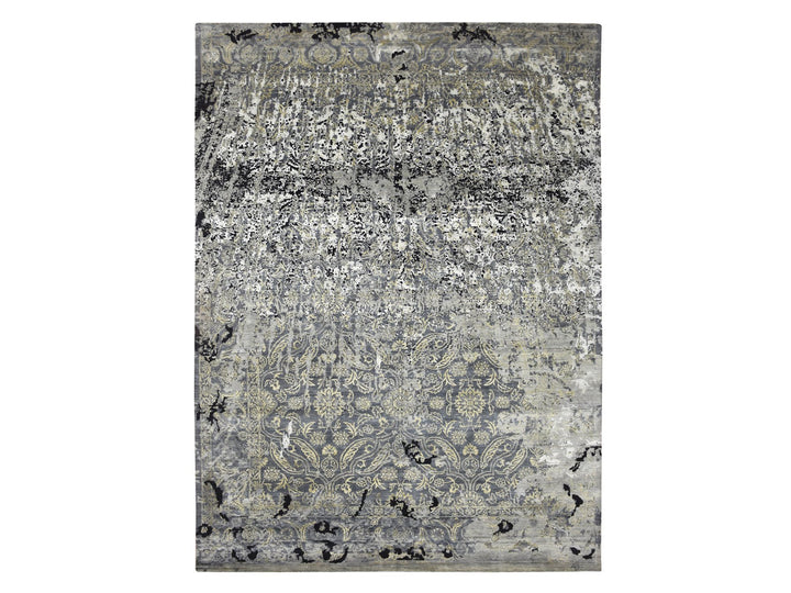 8'11" x 12'2" New Hand Knotted Black Wool & Silk Rectangle Oriental Rug - MOA10275680