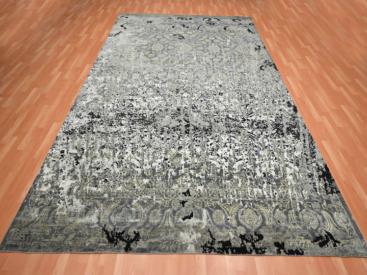8'11" x 12'2" New Hand Knotted Black Wool & Silk Rectangle Oriental Rug - MOA10275680
