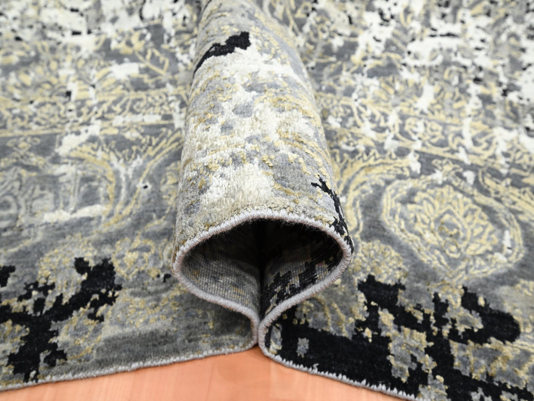 8'11" x 12'2" New Hand Knotted Black Wool & Silk Rectangle Oriental Rug - MOA10275680