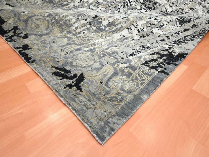 8'11" x 12'2" New Hand Knotted Black Wool & Silk Rectangle Oriental Rug - MOA10275680
