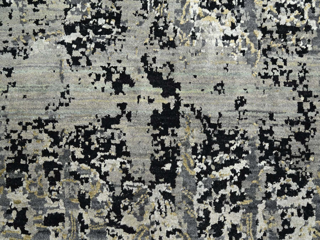 8'11" x 12'2" New Hand Knotted Black Wool & Silk Rectangle Oriental Rug - MOA10275680