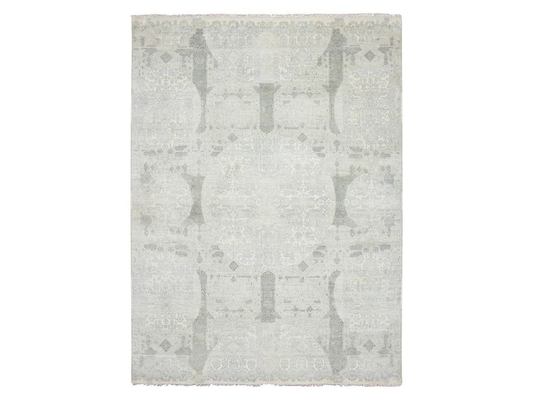 8'10" x 12'0" New Hand Knotted Ivory Wool & Silk Rectangle Oriental Rug - MOA10275682
