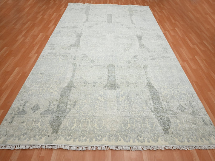 8'10" x 12'0" New Hand Knotted Ivory Wool & Silk Rectangle Oriental Rug - MOA10275682