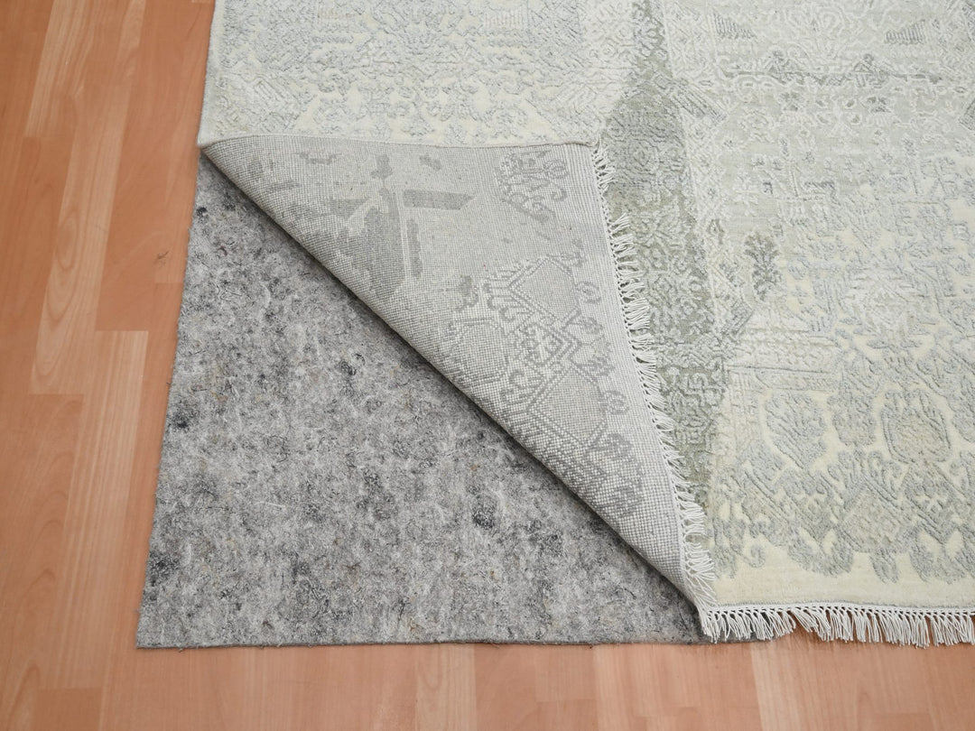 8'10" x 12'0" New Hand Knotted Ivory Wool & Silk Rectangle Oriental Rug - MOA10275682