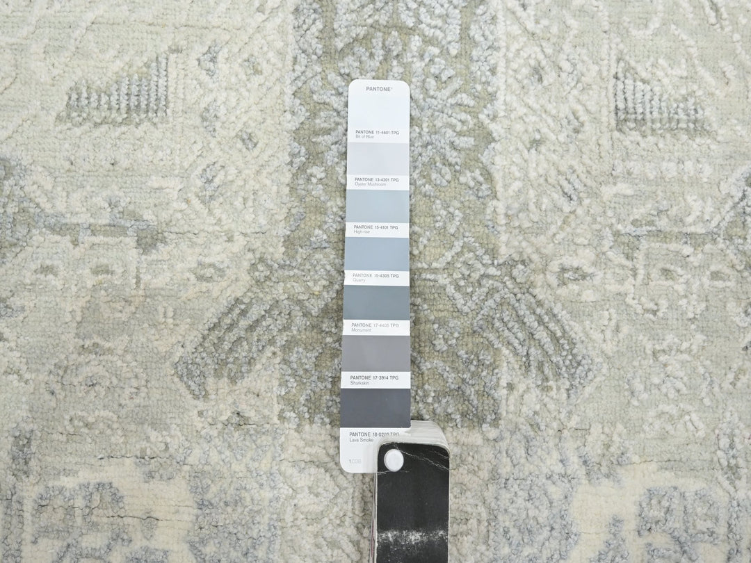 8'10" x 12'0" New Hand Knotted Ivory Wool & Silk Rectangle Oriental Rug - MOA10275682