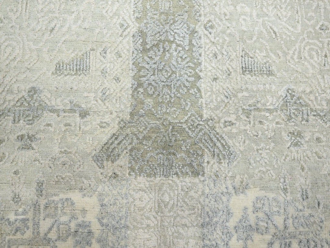 8'10" x 12'0" New Hand Knotted Ivory Wool & Silk Rectangle Oriental Rug - MOA10275682