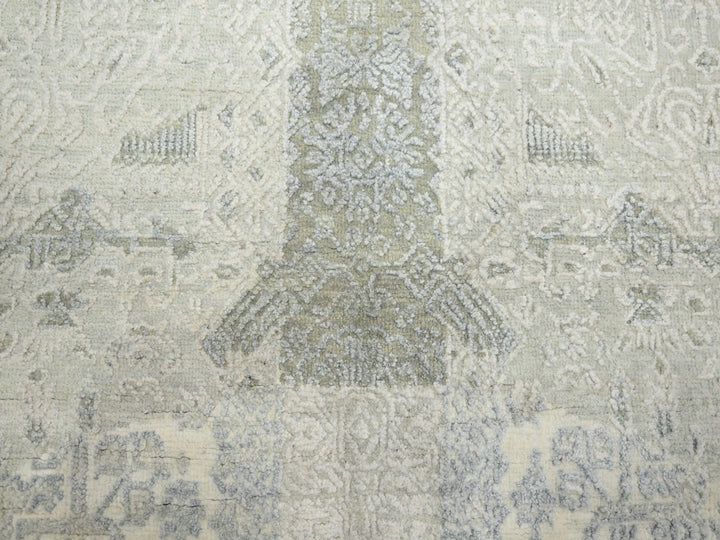 8'10" x 12'0" New Hand Knotted Ivory Wool & Silk Rectangle Oriental Rug - MOA10275682