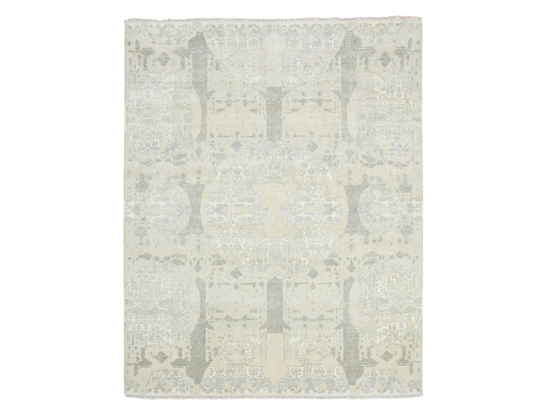 8'1" x 10'1" New Hand Knotted Ivory Wool & Silk Rectangle Oriental Rug - MOA10275683
