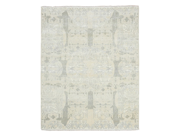 8'1" x 10'1" New Hand Knotted Ivory Wool & Silk Rectangle Oriental Rug - MOA10275683