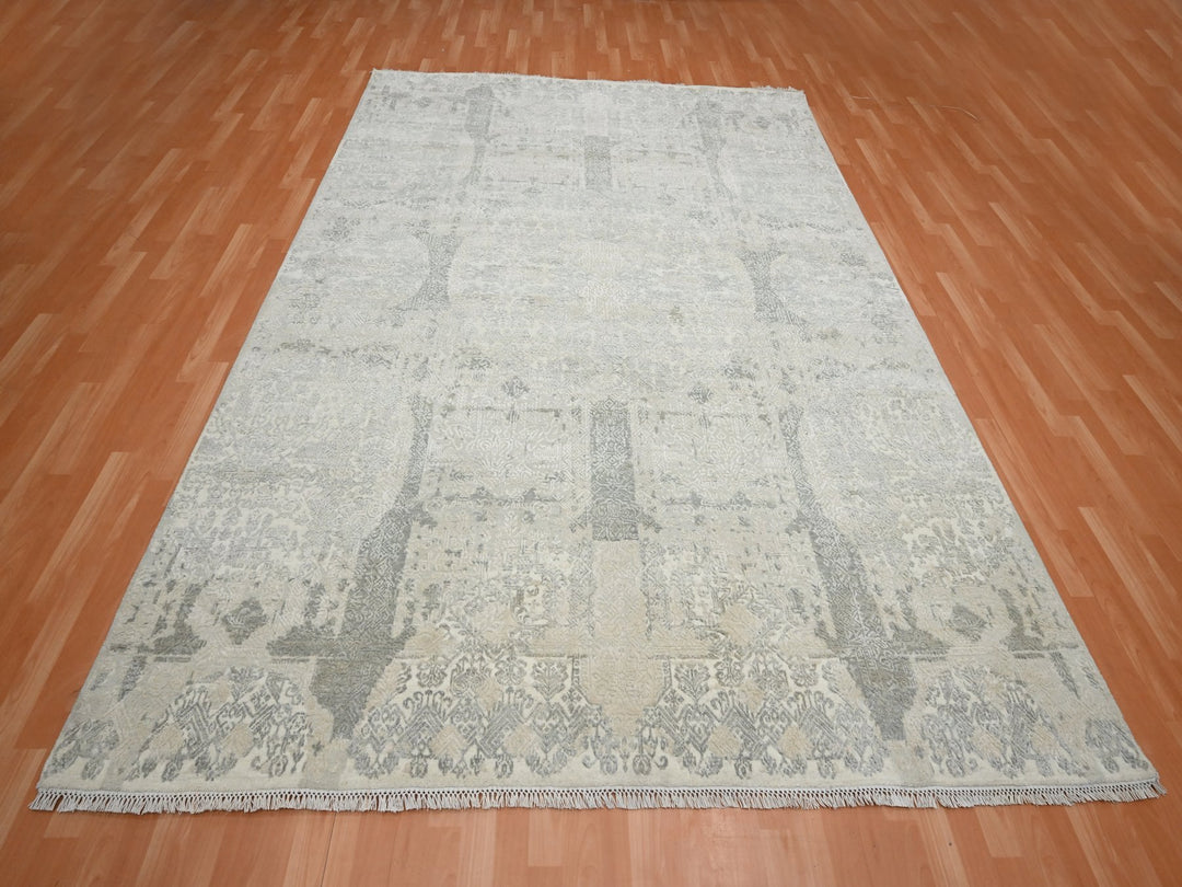 8'1" x 10'1" New Hand Knotted Ivory Wool & Silk Rectangle Oriental Rug - MOA10275683