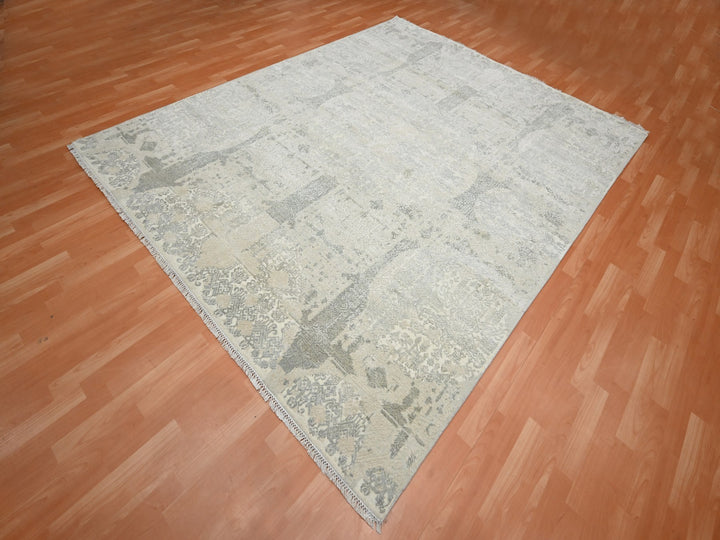 8'1" x 10'1" New Hand Knotted Ivory Wool & Silk Rectangle Oriental Rug - MOA10275683