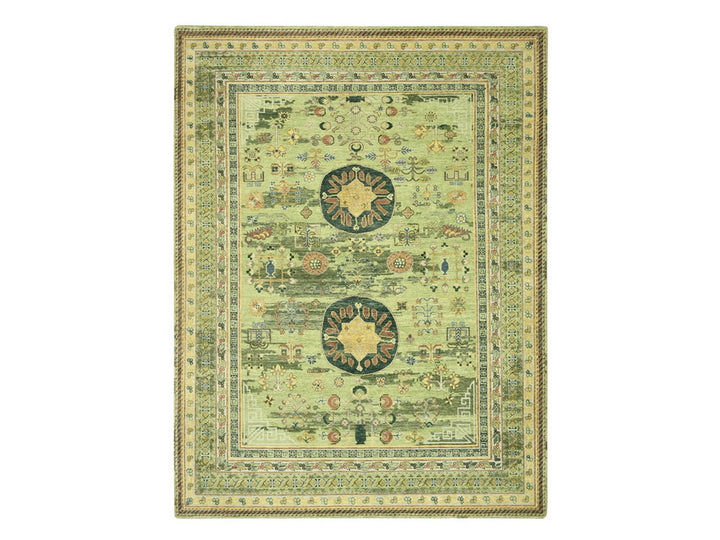 9'0" x 12'1" New Hand Knotted Green Wool Rectangle Oriental Rug - MOA10275684