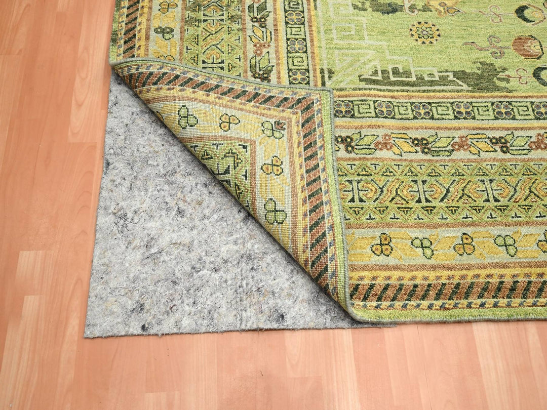 9'0" x 12'1" New Hand Knotted Green Wool Rectangle Oriental Rug - MOA10275684