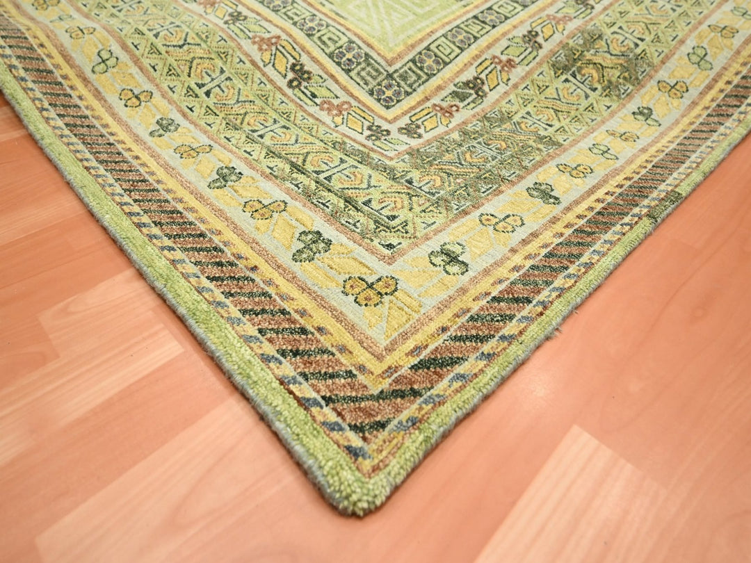 9'0" x 12'1" New Hand Knotted Green Wool Rectangle Oriental Rug - MOA10275684