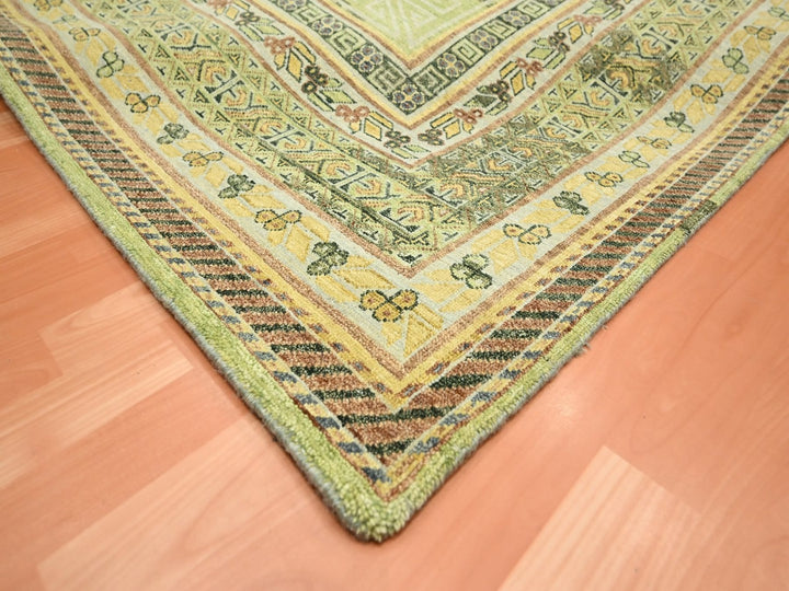 9'0" x 12'1" New Hand Knotted Green Wool Rectangle Oriental Rug - MOA10275684