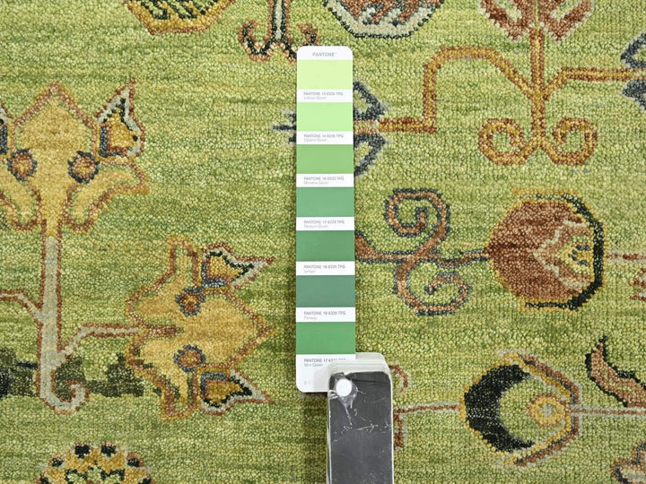9'0" x 12'1" New Hand Knotted Green Wool Rectangle Oriental Rug - MOA10275684