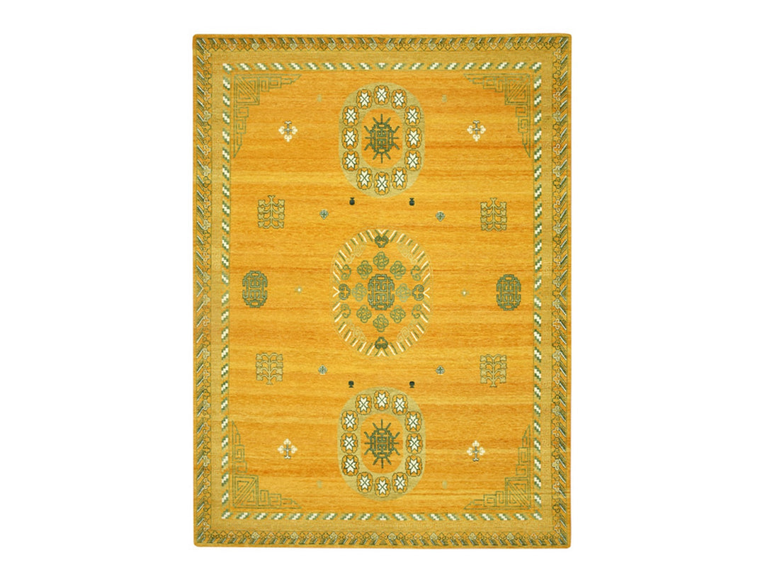 9'0" x 12'4" New Hand Knotted Yellow Wool Rectangle Oriental Rug - MOA10275685